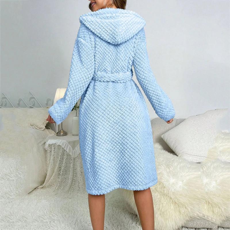 Plush Hooded Bathrobe for Women - Super Soft & Warm Coral Velvet! Water Absorbent, Thickened, Perfect for Home, Spa, or Nightwear! ?✨ lady homewear